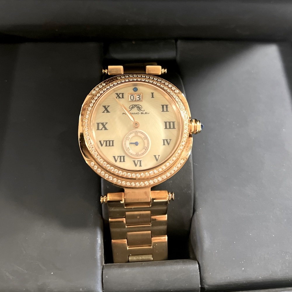 Porsamo Bleu South Sea Crystal luxury stainless steel watch rose gold MSRP $1600